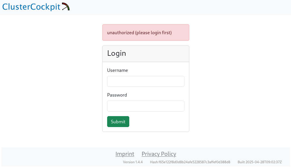 Login screen